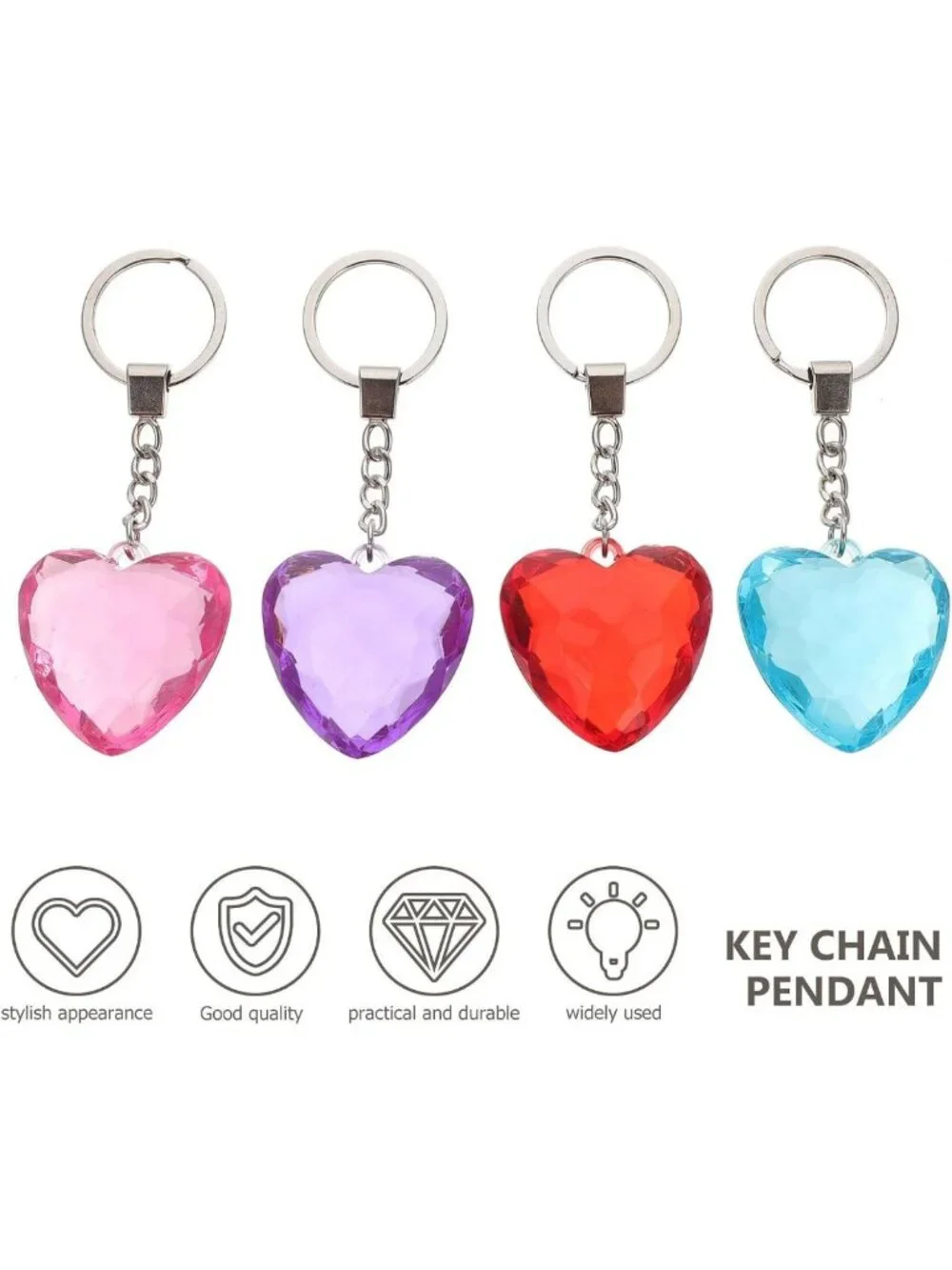 4Pcs Heart-Shaped Keychains for Couples - Crystal Pendant Bag Decor
